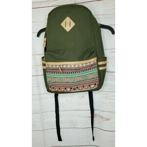 Olive Green Abstract Pocket Design Backpack with Multiple Pockets and Unique Zip